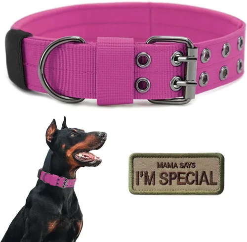 Vista 19 de Collar táctico para perro, collar militar ajustable para perro, collar de entrenamiento de nailon suave con parche, collares de hebilla de metal