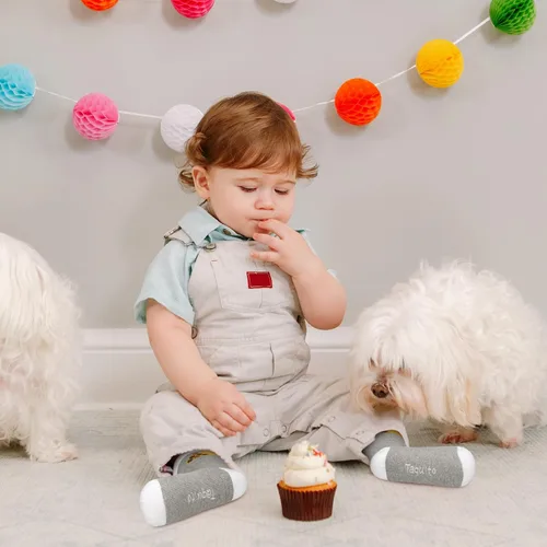 Vista 6 de Jiuguva Juego de 4 pares de calcetines a juego para papá y bebé, trajes a juego para papá e hijo, regalos de Navidad, regalos para papá por primera