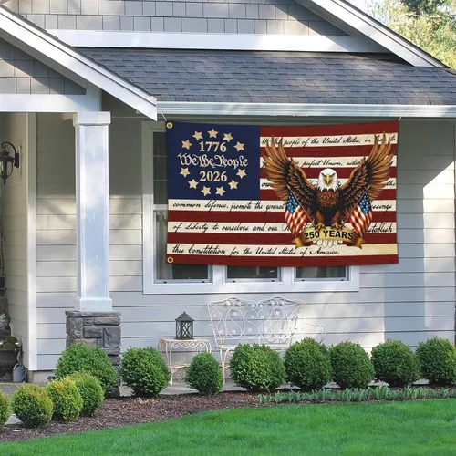 Vista 6 de Bandera de 3 capas para aniversario estadounidense de 250 años, decoración de mercancía, 250 aniversario, bandera patriótica de Estados Unidos