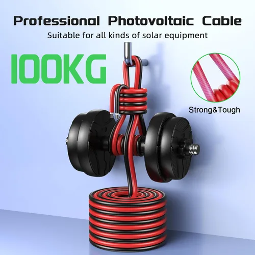 Vista 6 de Bateria Power 4 pares de cable de panel solar de 50 pies negro y 50 pies rojo Kit, cable de extensión de panel solar 10AWG (6mm²) de cobre estanñado