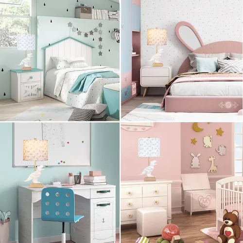 Vista 2 de Hamucd Lámpara de mesa de dinosaurio para niños y niñas, dormitorio, lámpara de noche de 23 pulgadas para regalo de niños, bonita lámpara de mesita
