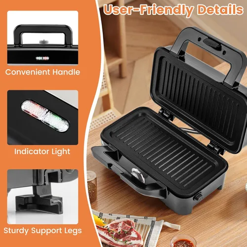 Vista 5 de BECOMFORT Máquina de gofres 3 en 1, prensa de sándwich con 3 placas antiadherentes extraíbles, luces indicadoras, mango de tacto frío, sandwich