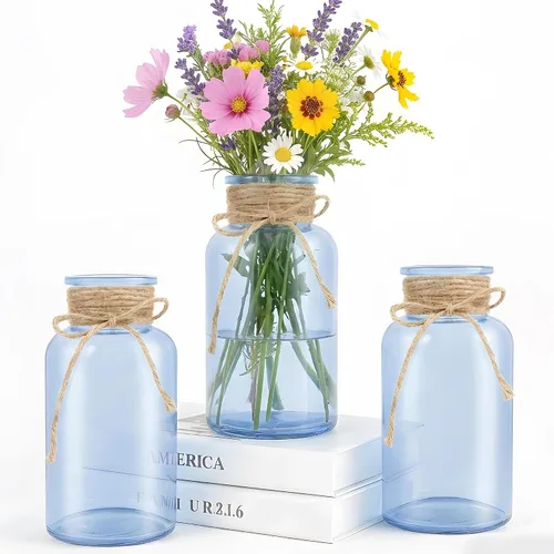 Vista 18 de Jarrón de cristal vintage, jarrones de centro de mesa de vidrio de granja, tarros de masón para bodas, fiestas y decoración del hogar a granel