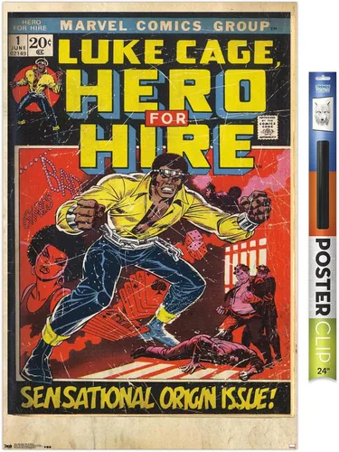Vista 18 de Trends International Marvel Comics Luke Cage - Hero for Hire Cover #1 Wall Poster, 22.4L x 14.7W, Barnwood Framed Version