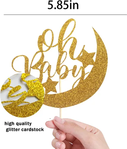 Vista 3 de Oh Baby Cake Topper – Suministros de decoración de pastel de fiesta de cumpleaños de bebé de alta calidad, para baby shower, fiesta de revelación
