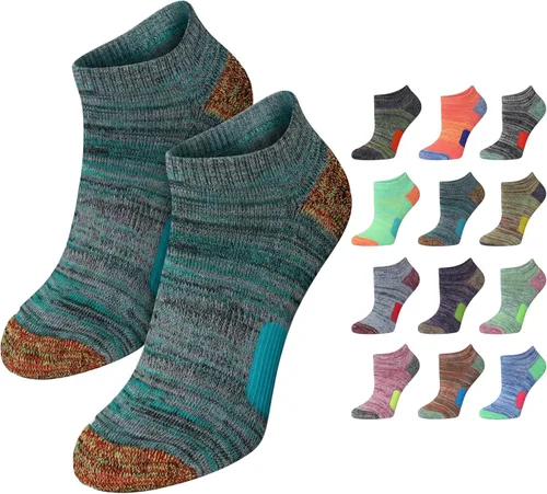 Vista 8 de Tipi Toe Calcetines invisibles de corte bajo para mujer, paquete de 12 unidades, acolchados, atléticos, para correr, soporte de arco que absorbe