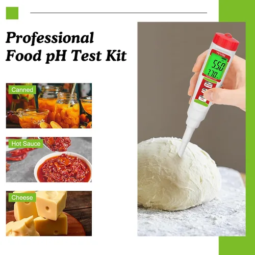 Vista 2 de Medidor de pH digital para alimentos YINMIK Medidor de pH para fermentación de alimentos con kit de solución de calibración Tiras de prueba de pH