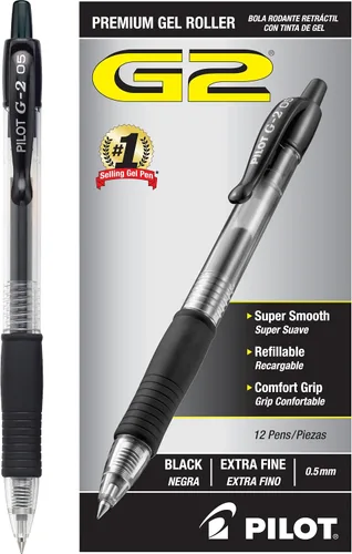 Vista 2 de Pilot G2 Premium Gel Roller Pens, Extra Fine Point 0.5 mm, Gel Pens Black Ink, Pack of 12 - Ideal for School, Journaling & Office Writing