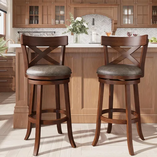 Vista 17 de ALPHA HOME Taburetes de bar giratorios con respaldo, 26 pulgadas, juego de 2, taburetes de bar de madera, sillas de bar de 360 grados con patas
