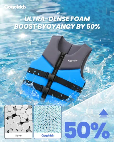 Vista 5 de Gogokids Toddler Swim Vest Pool Floaties for Kids 1-2-3-5-6-9-12 Yrs, Neoprene Swimming Jacket w/Adjustable Strap & Zip, Kids Pool Float Jacket