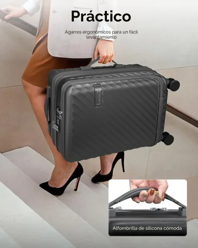 Vista 3 de Equipaje de mano con compartimento frontal y portavasos, maleta expandible KVF de PC con carcasa dura y bolsillo frontal (FX-Plus), Pavonado