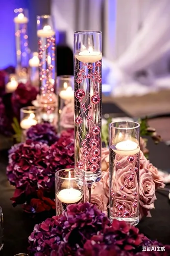 Vista 2 de 50 piezas de cadenas de perlas para velas flotantes, perlas artificiales para relleno de jarrón, decoraciones centrales de mesa para boda, fiesta