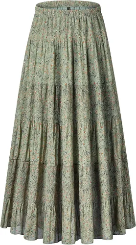Vista 10 de NASHALYLY - Faldas largas de gasa, acampanadas, plisadas, con cintura alta y elástica para mujer Albaricoque Rosa Floral