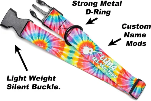 Vista 4 de Tie Dye Dog Collar Personalized (X-Small 5/8")