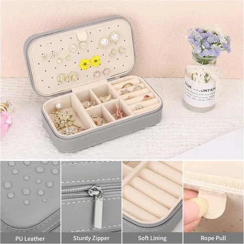 Vista 4 de DesignSter Joyero de viaje, estuche de joyería portátil de piel sintética, pequeñas cajas de joyería para regalos, organizador de joyas de viaje