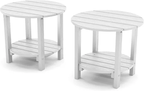 Vista 14 de YEFU Adirondack - Mesa auxiliar doble para exteriores, de 18 pulgadas, mesa auxiliar de madera de polietileno, resistente a la intemperie para Negro