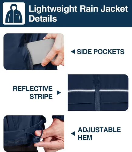 Vista 55 de SWISSWELL Chaqueta impermeable para hombre, rompevientos, ligera con capucha para uso diario casual