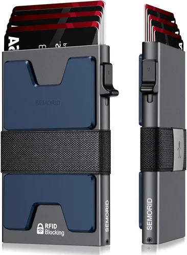 Vista 36 de Cartera delgada de aluminio para hombre, placa trasera expandible duradera, bloqueo RFID, billetera desplegable de metal minimalista, con capacidad