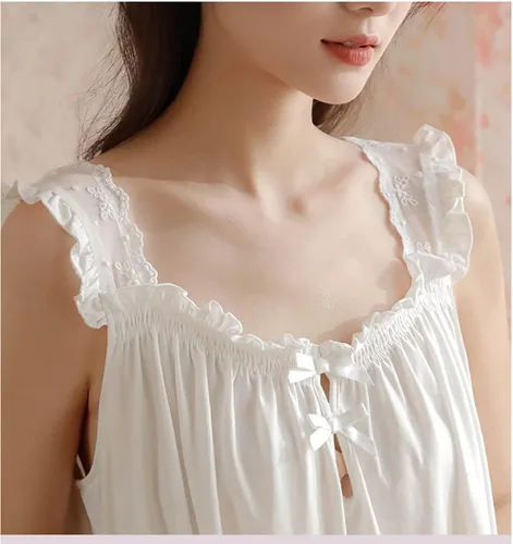 Vista 6 de Sharebeauty Camisón de algodón estilo princesa victoriana para mujer, ropa de dormir vintage