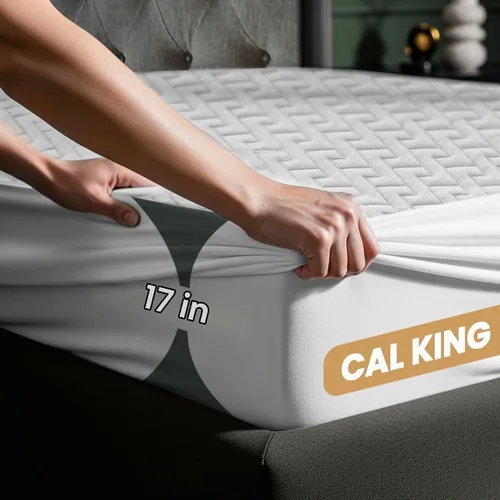 Vista 2 de Utopia Bedding - Protector de colchón impermeable tamaño California King, funda de colchón premium de tela 3D Air suave, se ajusta hasta 17 pulgadas