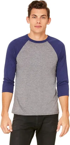 Vista 17 de Bella + Canvas - Camiseta de béisbol unisex con manga 3/4 (3200) DEEP HTHR/NEGRO Blanco/Negro