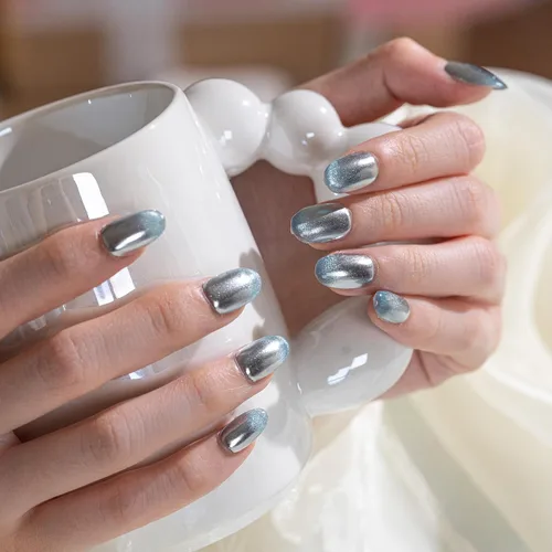 Vista 29 de Sun&Beam Nails Dije hecho a mano de almendra media larga con diseño de diamante de color nude, lindas puntas de uñas postizas, 10 unidades (#99 S)