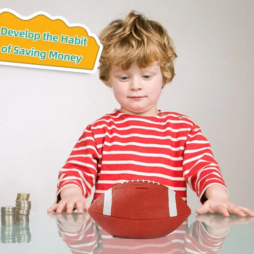 Vista 6 de H&W Alcancía de fútbol para niños, inastillable, con temática de deportes de rugby, tamaño grande, regalo de Super Bowl para niños