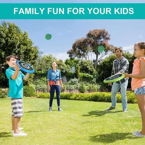 Vista 6 de WIn SPORTS Disco de paletas de trampolín, juego para interiores y exteriores para 4 jugadores, juego de campamento para niños, adultos, parejas