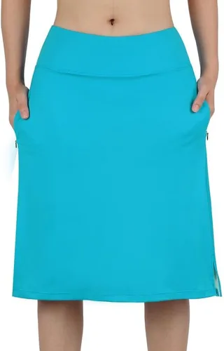 Vista 2 de Falda pantalón hasta la rodilla para mujer con bolsillos, falda midi con pantalones cortos integrados, falda de tenis de golf para uso casual