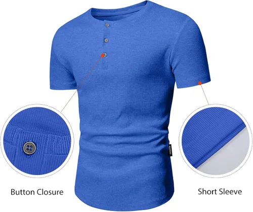 Vista 3 de JMIERR Camisas Henley para hombre con cuello redondo y botones