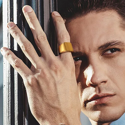 Vista 3 de HANPABUM 3 anillos chapados en oro de 14 quilates para hombres y mujeres, anillo grueso de eslabones cubanos, talla 7-15, Oro