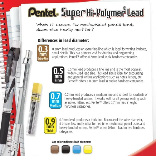 Vista 3 de Minas de Pentel Super Hi-Polymer, Gris