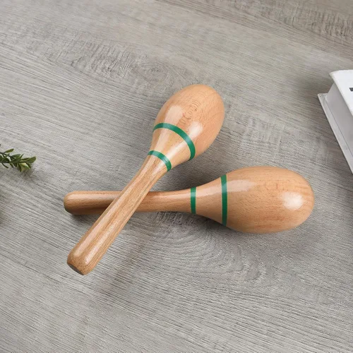 Vista 6 de 2 piezas de maracas de madera para niños y adultos, instrumento musical de maracas de madera Verde
