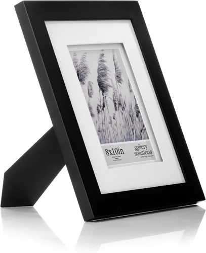 Vista 3 de Gallery Solutions - Marco de fotos negro plano de 8 x 10 pulgadas - Soporte de mesa o pared - Para fotos de 5 x 7 pulgadas con doble paspartú blanco