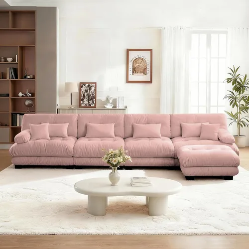 Vista 74 de Reposapiés Otomano Tapizado de Terciopelo con Cojín para Sofá Seccional Sofá 300 libras para Sala de Estar (Beige)