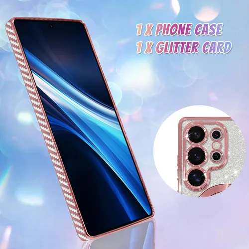 Vista 718 de Bonoma - Funda compatible con Samsung Galaxy S21 Plus, diseño de corazón con purpurina, color rosa Support for MagSafe, Plating Magnetic Case TPU