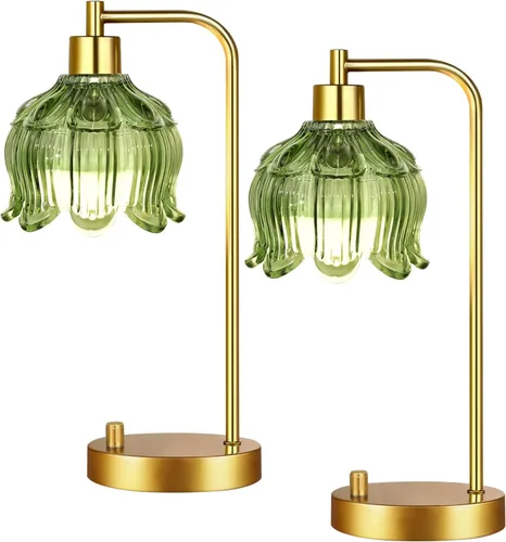 Vista 23 de ILLMTW Lámpara de mesa de flores para dormitorio, sala de estar, pequeñas lámparas doradas, regulables, estilo bohemio, con pantalla de cristal