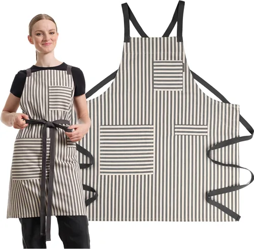 Vista 13 de MEEMA Cooking Aprons for Women with Pockets Comfortable One Size Fits All Upcycled Adjustable Cross Back Aprons for Men