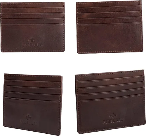 Vista 3 de FINELAER Carteras delgadas de cuero con bolsillo frontal para hombre, Marrón oscuro, Minimalista