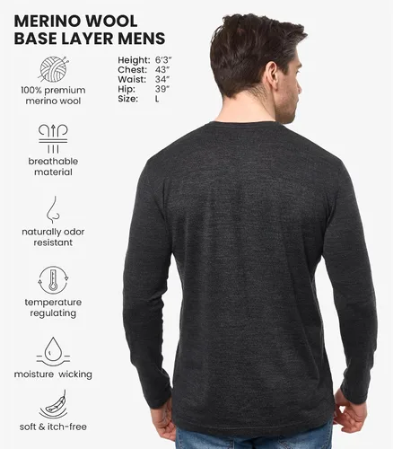 Vista 32 de Camisas 100% de lana merino para hombre - Camisa térmica de manga larga .190 Azul oscuro
