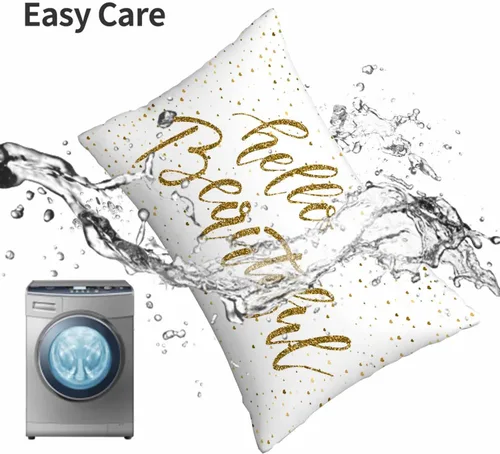 Vista 8 de Mugod Funda de almohada rectangular con purpurina dorada, cita motivacional, Hello Beautiful, funda de cojín decorativa para sofá de 20 x 30 pulgadas