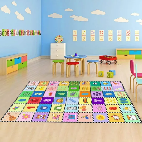 Vista 6 de Alfombra educativa ABC de juego con números para niños, 3.3 x 5.2 pies, patrón de animales frutales para habitación de niños, sala