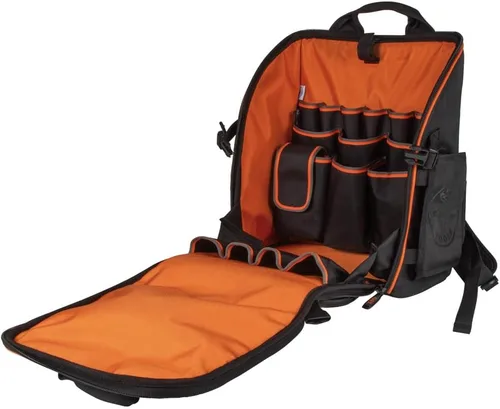 Vista 9 de Klein Tools 55482 Mochila para herramientas, organizador de herramientas resistente Tradesman Pro con 21 bolsillos e interior grande, resistente al
