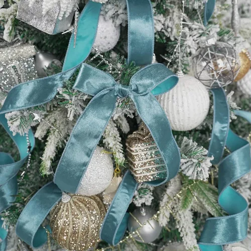 Vista 6 de MEEDEE Cinta de terciopelo azul de 1.5 pulgadas, 25 yardas, terciopelo triturado para árbol de Navidad, coronas, lazos