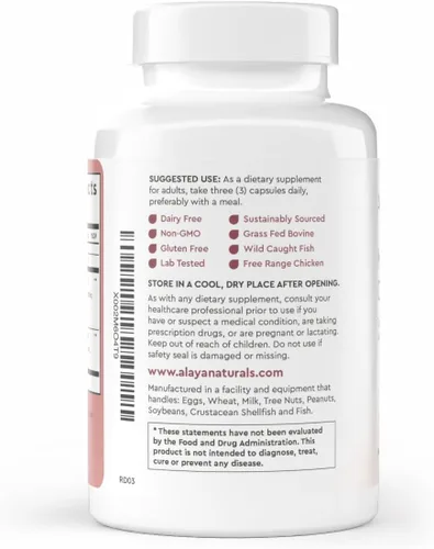 Vista 3 de Alaya Naturals Cápsulas de proteína de péptidos de colágeno múltiple hidrolizados - Suplemento de colágeno bovino, pollo, marino alimentado