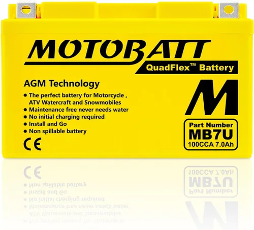 Vista 2 de MotoBatt Reemplazo de batería AGM sellada MB7U de 12 voltios y 6.7 Ah - YT7B-BS/YT7B-4