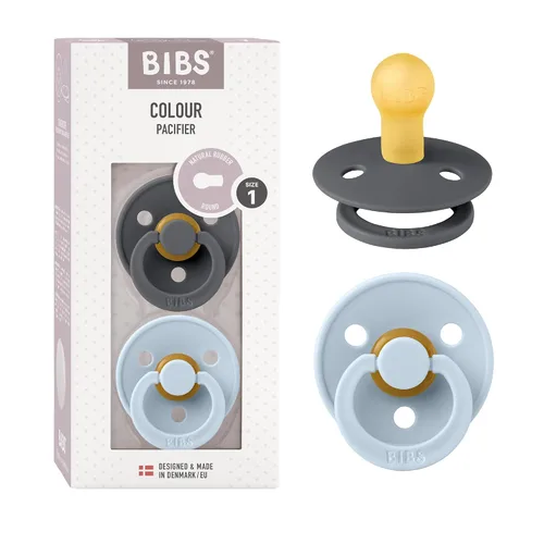 Vista 31 de BIBS - Paquete de 2 chupetes para bebés, goma natural libre de bisfenol A, hechos en Dinamarca, colección Colour, para bebés de 18+ meses, azul bebé