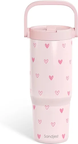 Vista 26 de SANDJEST Besties - Vaso de acero inoxidable con tapa para pajita de 30 onzas con asa de transporte para mujeres, niñas, mejores amigas, taza de café
