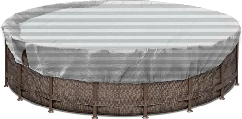 Vista 17 de SunnyRoyal Cubierta de piscina para piscinas sobre el suelo, cubierta redonda de invierno de 10 pies para piscinas de 6 pies, cubierta de seguridad