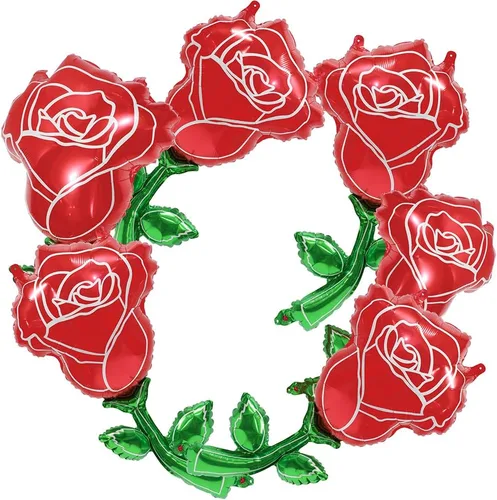 Vista 7 de Globos de rosas rojas 3D para decoración de flores para niñas, suministros de princesa rosa, decoración romántica, paquete de 6 globos de papel